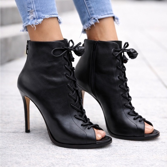 Coach Shoes - Coach Lena Black Lace-Up Peep-Toe Ankle Booties With Stiletto Heel Size 6B